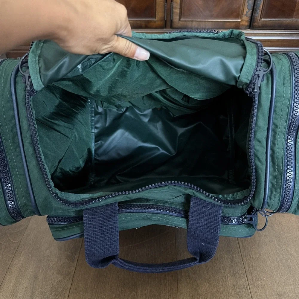 Lands' End Square Duffle Bag Overnight Blue Green Nylon USA Made Used